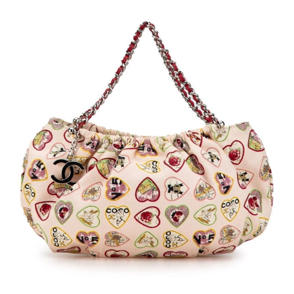 Chanel Pink Mini Bag with Heart Print and Chain Strap